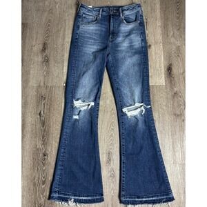 American Eagle Jeans Womens 6R Highest Rise Flare Distressed Dark Wash Raw Hem